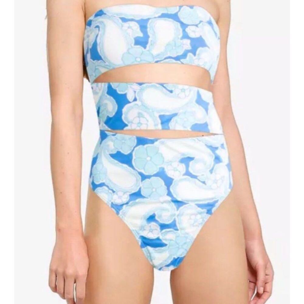 Stylish Cotton On Blue & White One-Piece Swimsuit - Small